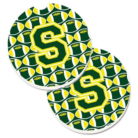 Carolines Treasures Letter S Football Green and Yellow Set of 2 Cup Holder Car Coaster CJ1075-SCARC